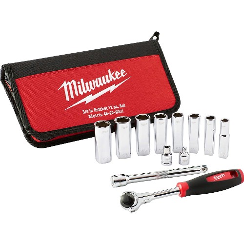 Hylsnyckelsats 3/8" mm MILWAUKEE med spärrskaft
