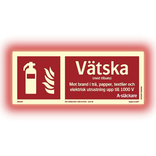 Skylt vätskesläckare Supernova+ färgefterlysande