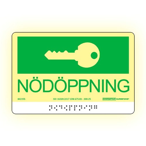 Skylt nödöppning Supernova färgefterlysande taktil