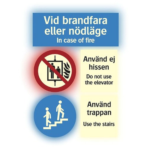 Skylt vid brandfara eller nödlägen Supernova+ färgefterlysande